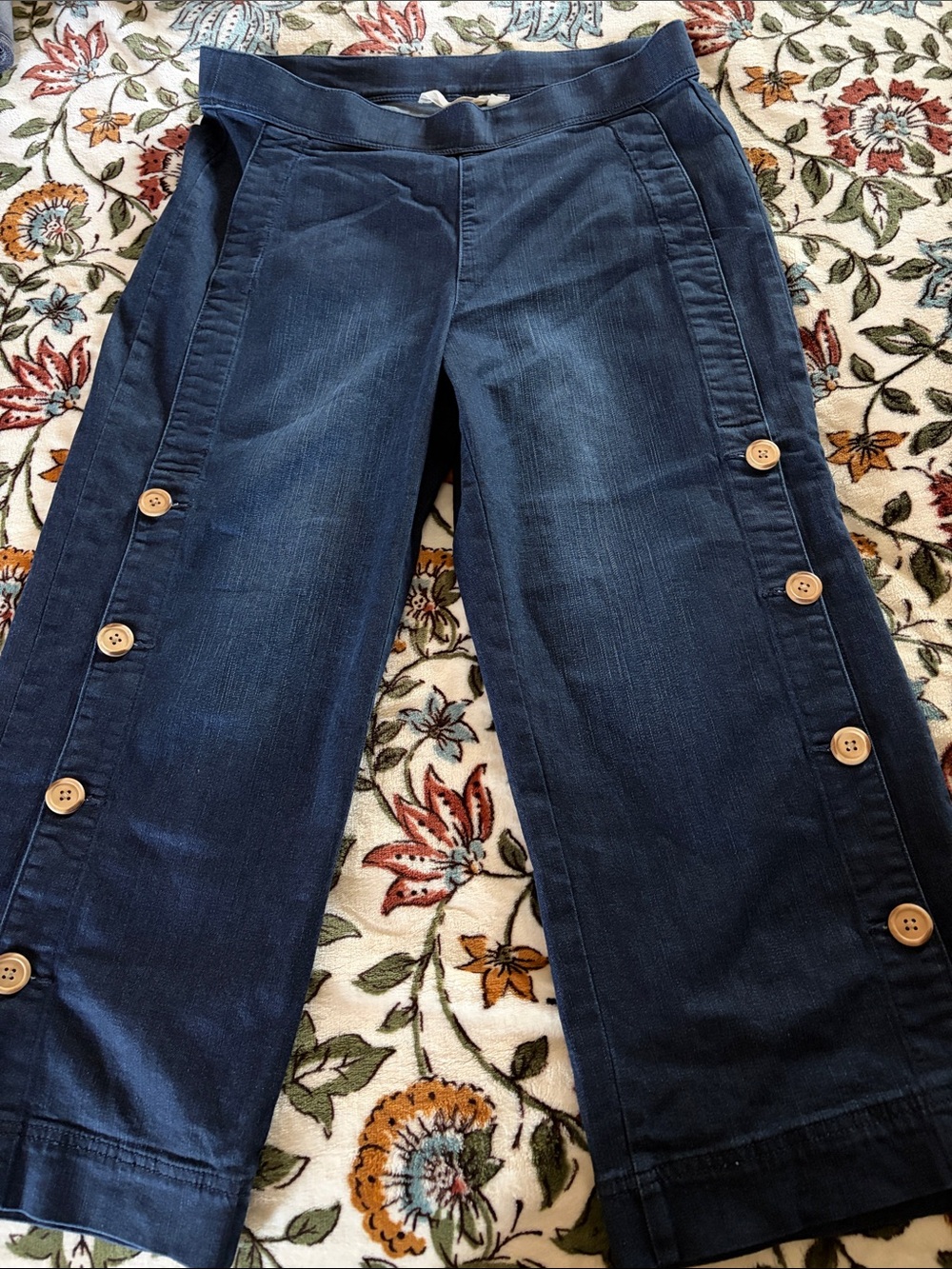Soft Surroundings Wide-Leg Ankle Crop Jeans with Side Buttons